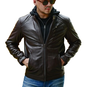 Chaqueta con capucha de cuero forrado de invierno para hombre Protección contra el frío - Product Image 1