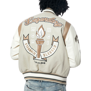 Custom Vintage Embroidery Varsity <b>Jacket</b> Letterman <b>Baseball</b> <b>Jacket</b> <b>Men</b> High Street Patchwork Faux Leather Sleeve Bomber Coat - Product Image 4