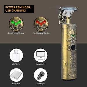 Tondeuse à barbe sans fil rechargeable à lame en T à écartement zéro pour hommes, tondeuse à cheveux professionnelle en acier inoxydable avec alimentation USB - Product Image 1