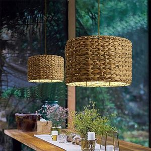 Lampe suspendue OEM de ferme moderne faite à la main rustique jacinthe d'eau abat-jour suspendu bambou chinois PC rotin abat-jour couverture - Product Image 3