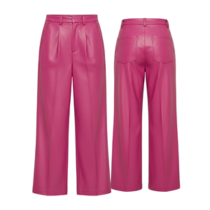 Pantalon large en cuir taille haute pour femmes, mode, coupe ample, pantalon droit, vêtements d'automne et d'hiver, pantalon en cuir décontracté de bureau - Product Image 5