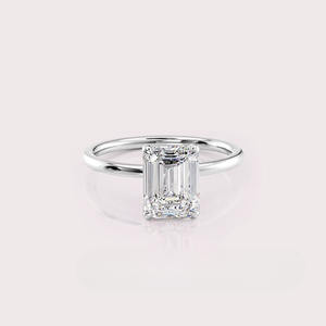 IGI Certified Emerald Shape Lab Created Diamond Engagement <b>Ring</b> Solid 925 Sterling Silver Hidden Halo Bridal <b>Ring</b> - Product Image 1