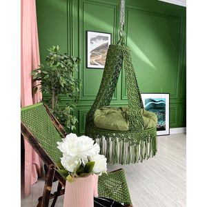 Silla Colgante Redonda de Macramé, Silla Tipo Huevo para Interiores y Exteriores, Mueble Colgante para Sala de Estar, Material PE - Product Image 2