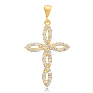 Desain silang batu zirkon kubik religius 925 jimat perak perhiasan bagus perhiasan buatan tangan grosir
