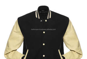 Veste universitaire personnalisée unisexe noir pour crème corps en laine manches en cuir fermeture à bouton-pression stock prêt pour - Product Image 6