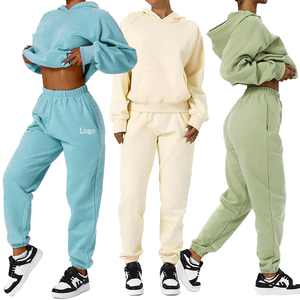 Conjunto de Sudadera con Capucha y Pantalones Deportivos de Algodón 100% Lavado, Estilo Urbano, para Mujer - Product Image 1