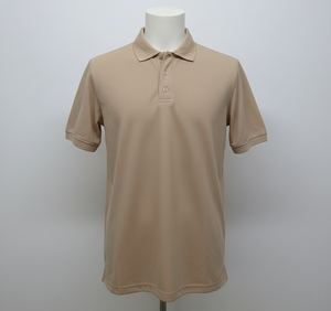 Camisa Unisex de Alta Calidad, Mezcla de Poliéster y Algodón 65/35, Color Beige Sólido, Estilo Casual de Negocios, Tejido Piqué, Manga Corta con 3 Botones, Vietnam - Product Image 1