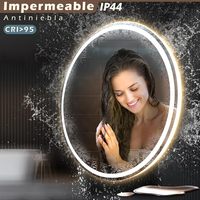 Smartspace 80cm Black LED Wall-Mounted Water-Resistant Touch Switch Float Glass Contemporary Luxury Silver Oval Framed Mirror