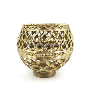 Porte-stylo en laiton Art Antique de 3.5 pouces fait à la main Bastar Tribal Design avec motif de goutte d'eau décoration de travail à la maison d'Inde - Product Image 5