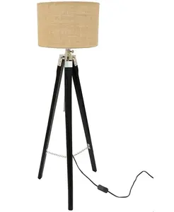 Nautical Floor Lamp Antique Designed Black Decorative Wooden Crafter Decorative Jute Shade Standing Lamp for Living Room