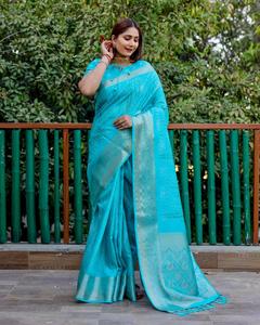 Sari en soie douce jacquard Dola multicolore de qualité supérieure, imprimé numériquement, prêt à porter avec collection de pièces de chemisier - Product Image 2