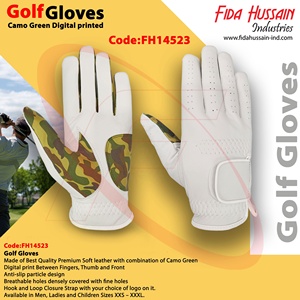 Guantes de golf de cuero suave para hombre de la mejor calidad, estampado digital verde de camuflaje con logotipo personalizado para deportes - Product Image 5