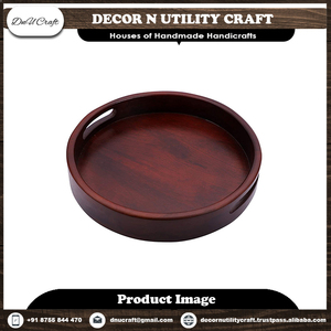 Plateau de service rond en bois avec poignée, finition laquée, couleur unie, usage résidentiel - Product Image 2