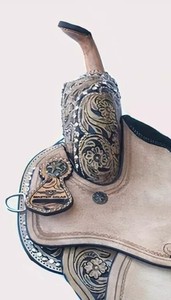 Ensemble de selle de course à barils en cuir blanc de qualité supérieure avec logo personnalisé, arbre en bois, équipement durable, sports et divertissement, plusieurs tailles - Product Image 3