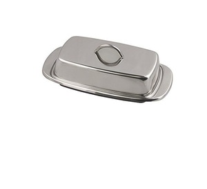 Beurrier en acier inoxydable avec base plate et couvercle rabattable brillant, emballé dans un carton écologique, design moderne et minimaliste - Product Image 2