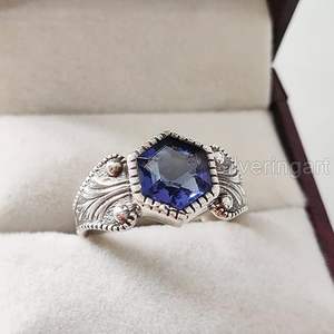 Anillo de Mujer con Zafiro Azul Hidro Natural, Piedra de Nacimiento de Septiembre, Anillo Apilable de Plata de Ley 925 para Navidad - Product Image 4