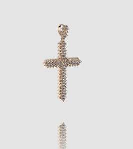 Pendentif croix pyramidale en or jaune 14 carats personnalisé Nouveau Hip Hop Diamant simulé taille princesse Moissanite principale en argent 925 - Product Image 2