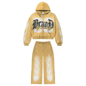 Heavyweight Cotton Autumn Casual Streetwear Custom Print <b>Sweatshirt</b> Vintage Rhinestone Acid Wash <b>Zip</b>-Up Hoodie for Men - Product Image 5