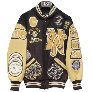 <b>Vintage</b> Wool Chenille Embroidery <b>Varsity</b> <b>Jacket</b> for Men Custom Logo Collage Baseball <b>Jacket</b> with Leather Sleeves Winter Wear - Product Image 6