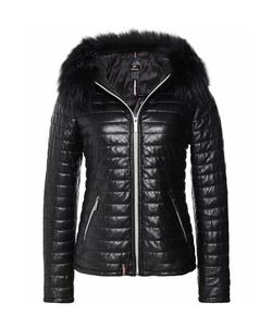 Parka con capucha de piel de oveja de zorro para mujer, Real chaqueta de cuero, relleno cálido de invierno, chaqueta con capucha extraíble acolchada informal para mujer - Product Image 1