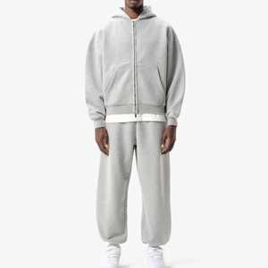 Survêtement décontracté unisexe en molleton polyester/coton personnalisé, fermeture éclair intégrale, coupe régulière, poids lourd, sweat-shirt et pantalon de jogging - Product Image 2
