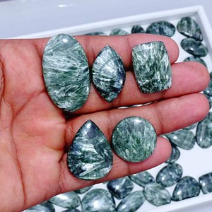 Natural Seraphinite Quartz Gemstone Cabochon Loose Indian Premium Quality Customized Shape 10-60mm Bulk Jewelry Making Gemstone - Product Image 4