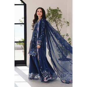 QALAMQAR 3PC Chikan Embroidered Chiffon <b>Top</b> Dupatta & Trousers-Khaadi <b>Net</b> Embroidered for Spring/Summer Model No. 4758 - Product Image 2