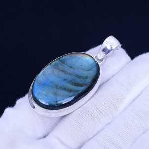 Pendentif de bohème bleu feu Labradorite fait à la main en argent sterling 925 collier plaqué or vintage pour femmes - Product Image 5