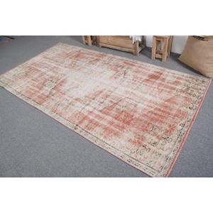 Turkish Vintage Large Rug 4.8x9 ft, <b>Red</b> White Camouflage <b>Wool</b> Rug - Product Image 4