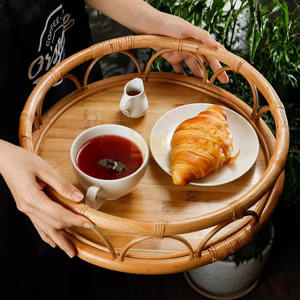 Plateau de service rond en rotin à haute demande avec fond en bambou fabriqué au Vietnam - Product Image 4