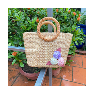 Vietnam supplier handmade <b>straw</b> tote <b>bag</b> from water hyacinth with modern design cotton lining great for spring or daily carry - Product Image 1