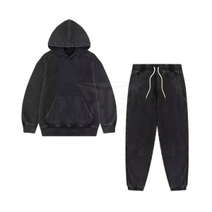 Conjunto Deportivo OEM de Invierno, Talla Grande, Lavado Ácido, 2 en 1, Transpirable, 100% Algodón, Sudadera Ligera y Pantalones Deportivos, Estilo Urbano - Product Image 1