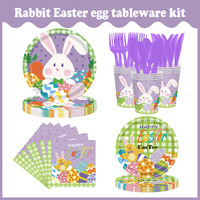 2025 nouveau lapin de pâques oeuf de pâques fête thème Festival assiettes en papier jetables, tasses en tissu vaisselle décoration