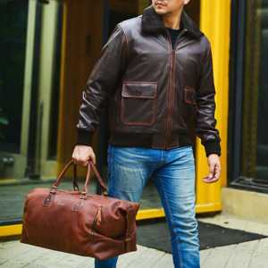 Chaqueta de Cuero Marrón Vintage con Acabado Desgastado para Hombre, Estilo Motero Retro, Cuello Alto con Capucha - Product Image 4