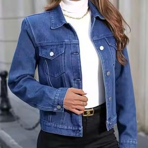 Veste bomber en denim bleu décontractée pour hommes, grande taille, en coton respirant tricoté, vente en gros - Product Image 6