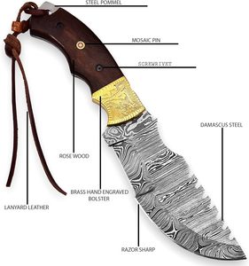 Venta al por mayor personalizado de calidad superior OEM ODM servicio Damasco acero supervivencia cuchillo mango de madera incluye cuchillo de caza de cuero - Product Image 4