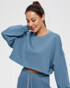 Sudaderas con capucha personalizadas para mujer, suéter liso bordado con cuentas, Sudadera con capucha de manga larga para mujer, Top corto - Product Image 1