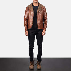 Genuine Sheepskin Reversible Brown Leather <b>Jacket</b> Water Resistant Zippered <b>Biker</b> Style Winter XS Size - Product Image 4