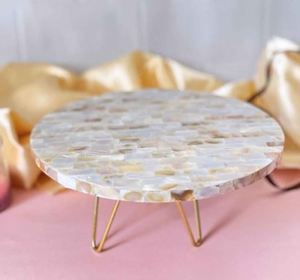 Elegant ARTISAN <b>CRAFT</b> Mother Pearl Cake Stand Handcrafted Eco-Friendly Dessert Stand Inlaid Shell Detailing Customizable Size - Product Image 2
