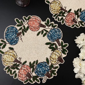 Handmade beaded placemat <b>tablemat</b> inch burgundy red bead charger plate - Product Image 5