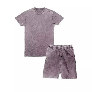 Ensemble de shorts pour hommes, logo personnalisé OEM, lavage à l'acide, été, fitness, ensemble de shorts et de t-shirt, deux pièces, streetwear, grande taille, ensemble de shorts pour hommes - Product Image 1