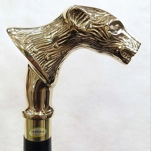 Bâton de marche en bois fait à la main avec manche en laiton tête de loup/cannes de marche en bois avec manche en laiton tête de loup - Product Image 2