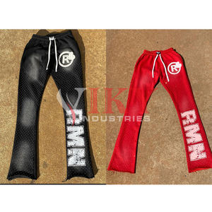 Rhinestone Wholesale Tracksuits for <b>Men</b> Unisex Flare Tracksuit Distressed Embroidery Design Hoodie and Pants Sets Acid <b>Washed</b> - Product Image 2