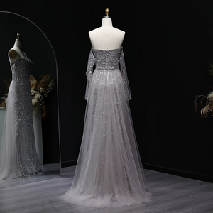 Vestido <span class=keywords><strong>de</strong></span> Noche <span class=keywords><strong>de</strong></span> Lujo Gris Estilo Dubái con Capa, Mangas Largas y Sobrefalda Desmontable <span class=keywords><strong>para</strong></span> Mujer <span class=keywords><strong>para</strong></span> <span class=keywords><strong>Boda</strong></span> y Fiesta Lsz557 - Product Image 4