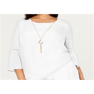 Jm Collection Plus Size Casual White Chiffon Necklace Top 1X Seasonless Crossover-Hem Print Blouse Summer & Spring Length - Product Image 5