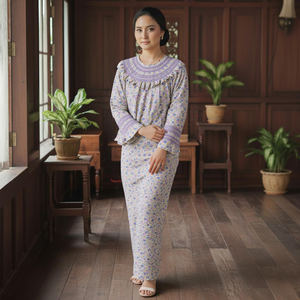 ชุดบาจู คูรุง ปักลายวินเทจ เป็นมิตรกับสิ่งแวดล้อม ลายเรขาคณิต ชายกระโปรงยาว ผ้าใยโพลีเอสเตอร์ มีสินค้าในสต็อก - Product Image 4