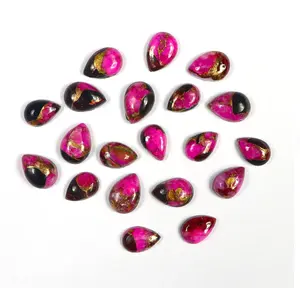 Natural Pink Black Copper Pear Shape Flat Back Cabochon for Jewelry Making Create Gemstone Jewelry Pendant Birthstone Bracelet