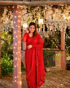 Saree de créateur en georgette noire de qualité supérieure avec broderie séquentielle pour acteurs-Viscose Modal Polyester - Product Image 3