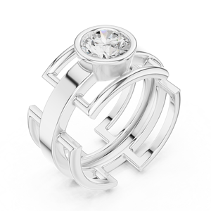 Bague de fiançailles unisexe en or blanc exclusif plaqué rhodium 14 carats avec diamant taille brillant VS1, ajustable, bijou d'anniversaire - Product Image 5