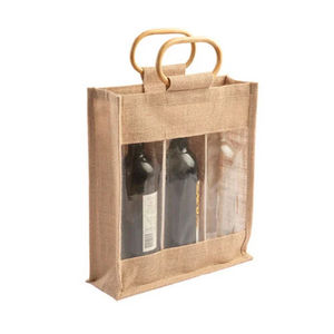 Nouvelle mode de vente en gros de fourre-tout en jute personnalisé 3 bouteilles sac de cave haute qualité en toile de jute fourre-tout en jute sac de 3 bouteilles - Product Image 4